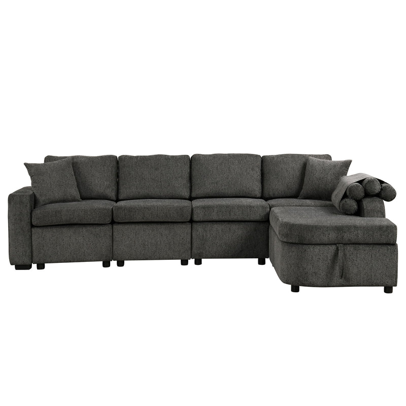 L-Shaped Couch Sectional Sofa With Storage Chaise, Cup Holder And USB Ports For Living Room