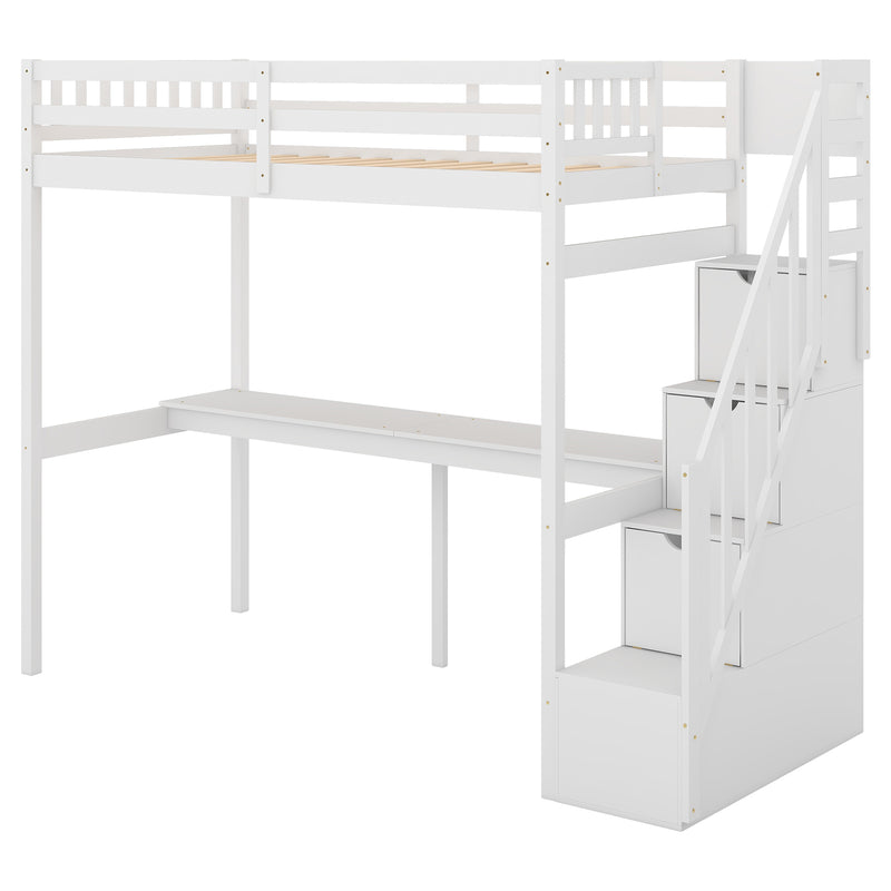 Twin Size Loft Bed with Storage Staircase and Built-in Desk, White (Old SKU:GX000903AAK)