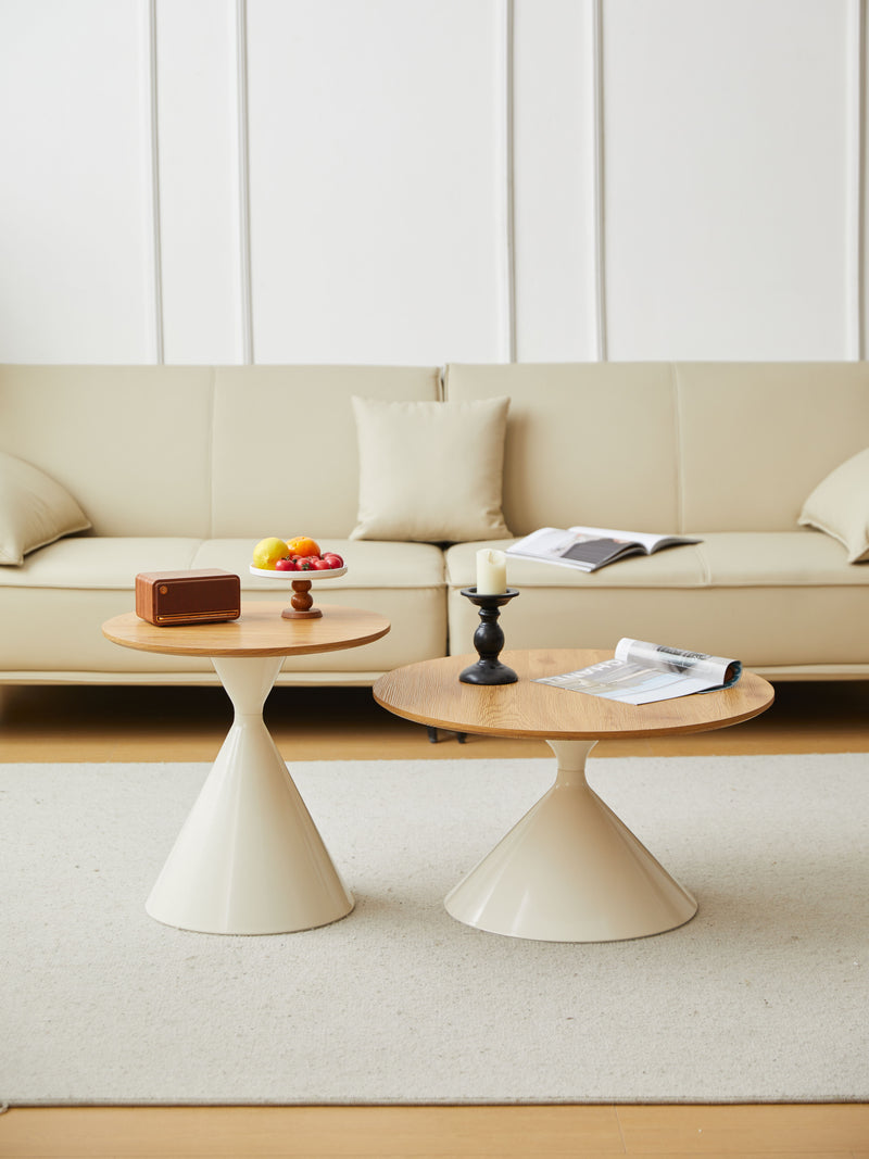 Round Coffee Table - Brown / White