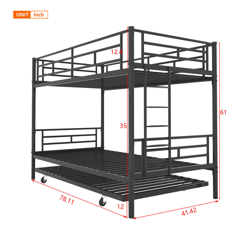 Bunk Bed Twin over Twin with Trundle Black,CPC Certified,No Box Spring Needed,Heavy Duty,Easy to assemble