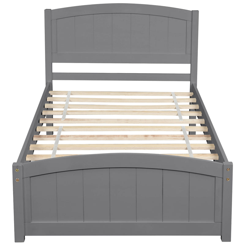 Twin Platform Bed With Headboard, Footboard And Wood Slat Support - Gray