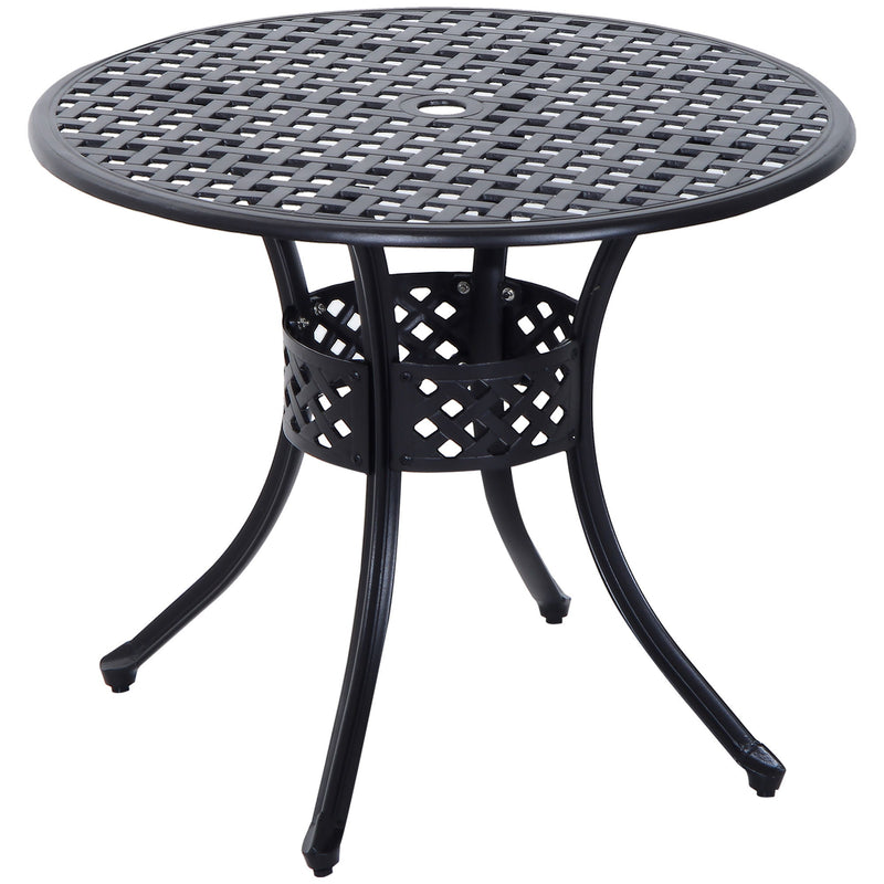 Outsunny - 33" Patio Dining Table Round Cast Aluminium Outdoor Bistro Table With Umbrella Hole - Black