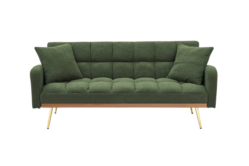 Sofa Bed, Adjustable Sofa Teddy 2 Throw Pillows - Green