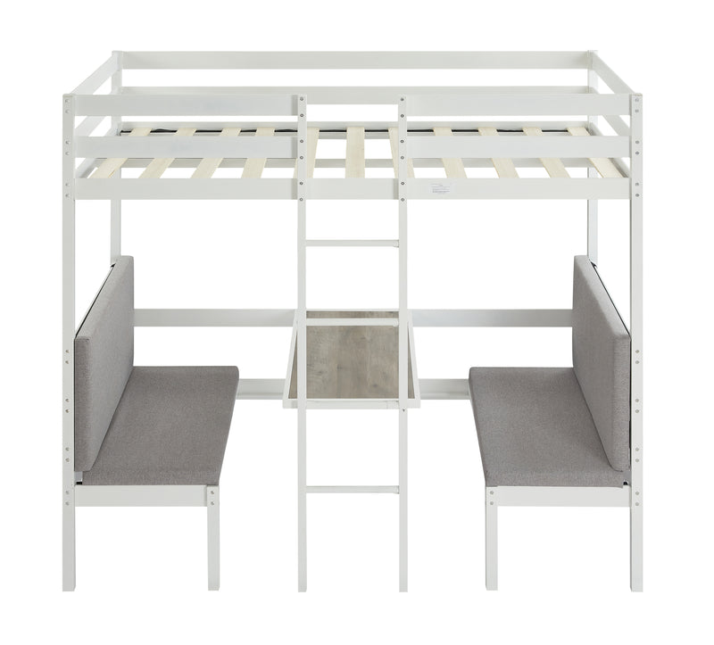 Twin Over Twin Bunk Beds Can be Turn into Upper Bed and Down Desk, Cushion Sets are Free for Kids, Teens, Girls, Boys. White,79''L x 40.9''W x 79''H.