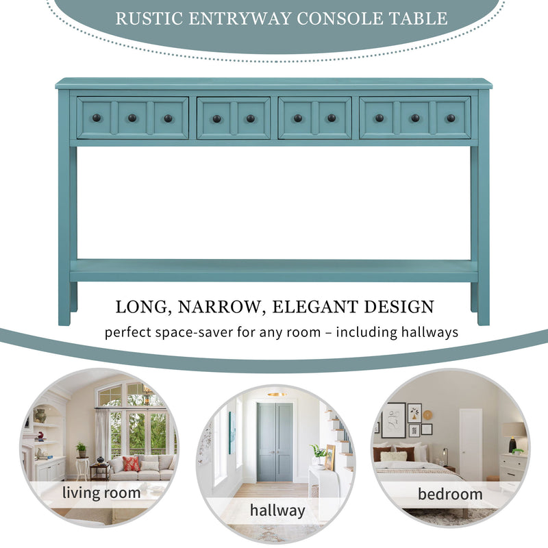 Rustic Entryway Console Table Long Sofa Table With Two Different Size Drawers And Bottom Shelf For Storage