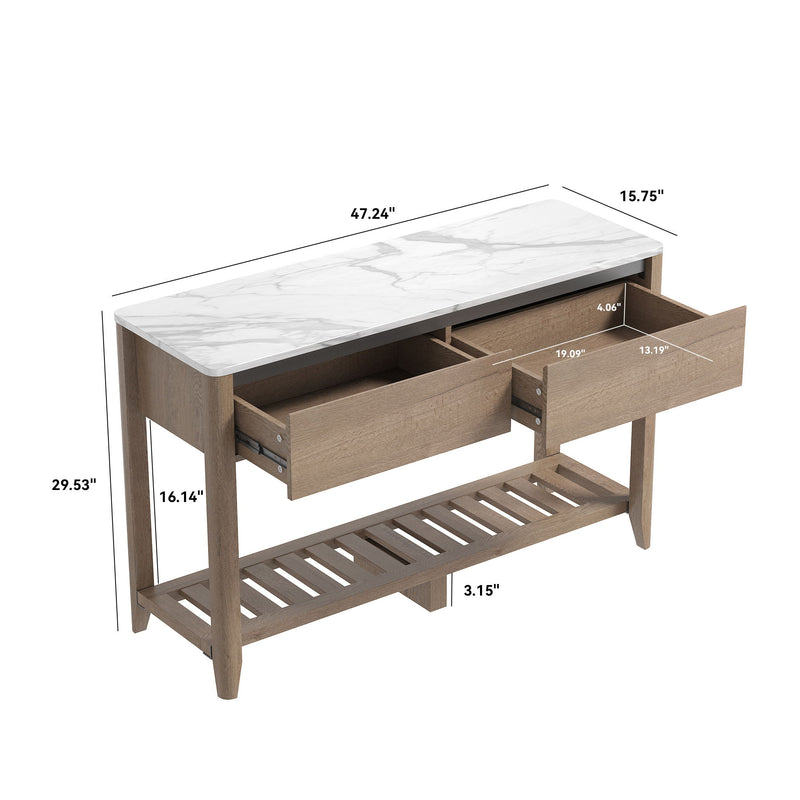 Modern Farmhouse Double Drawers Console Table For Living Room Or Entryway