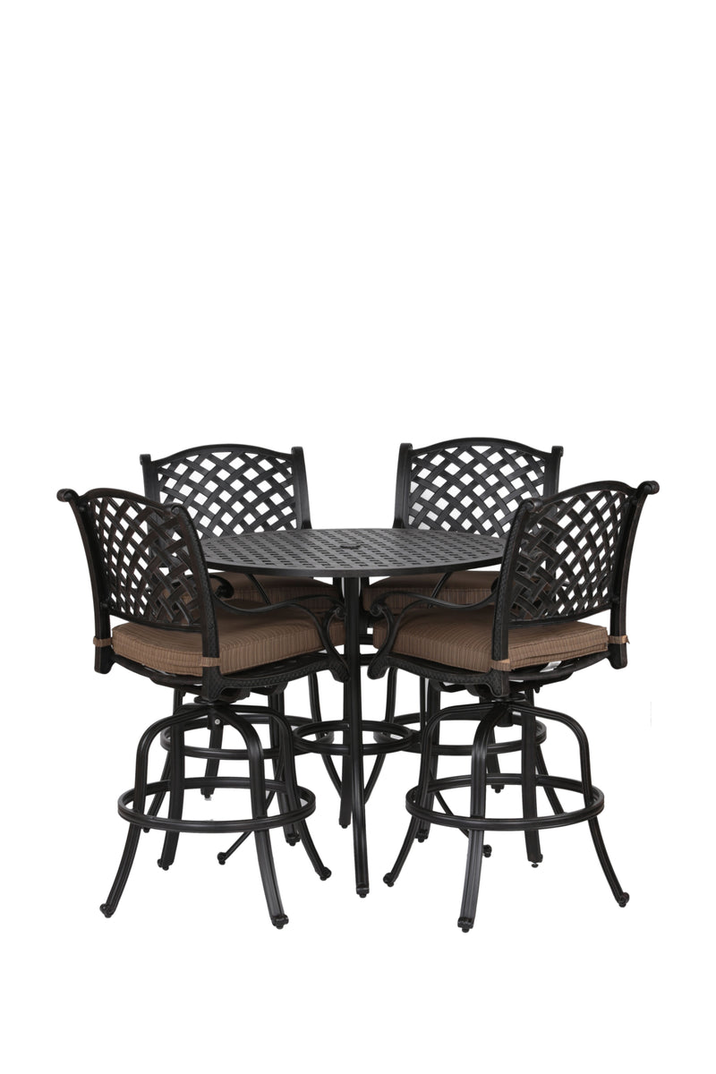 Round 41.97" Long Bar Height Dining Set With Cushions