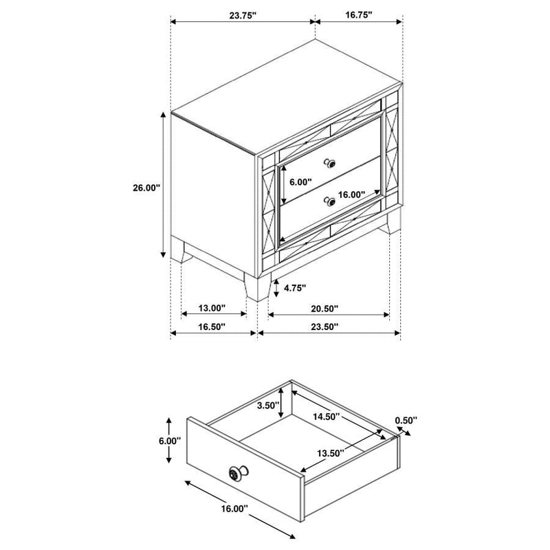 Leighton - 2-Drawer Nightstand - Metallic Mercury