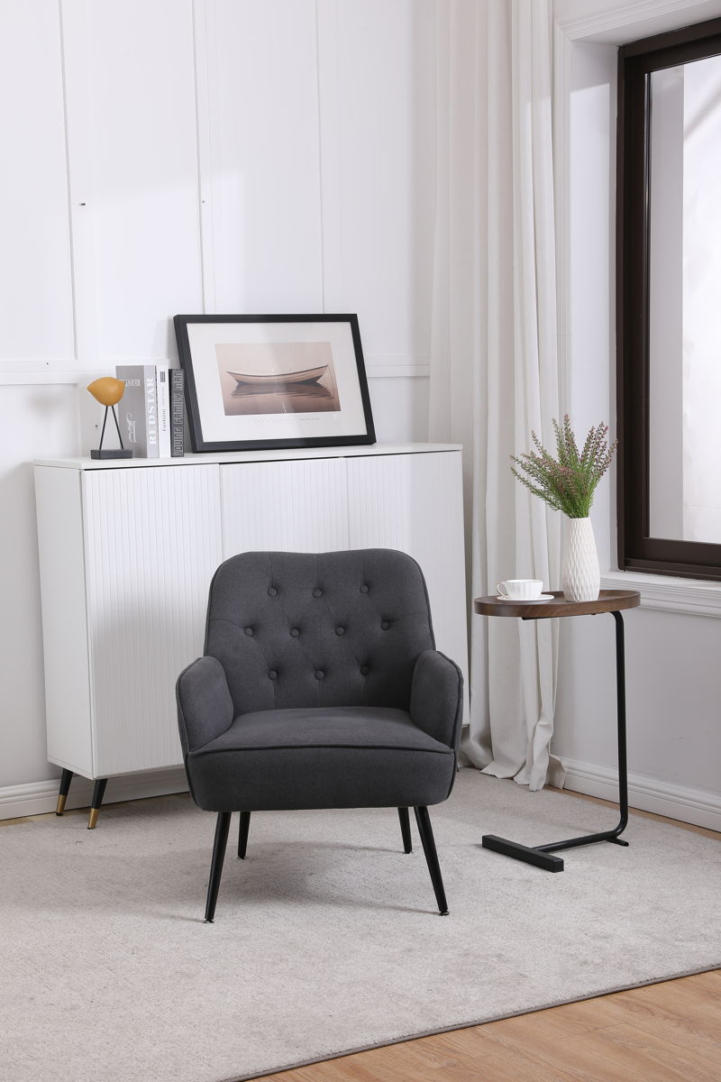 Modern Mid-Century Chair Linen Sherpa Armchair