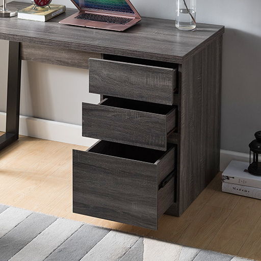 Executive Home Office Desk With Two Storage Drawers And File Cabinet - Distressed Grey & Black