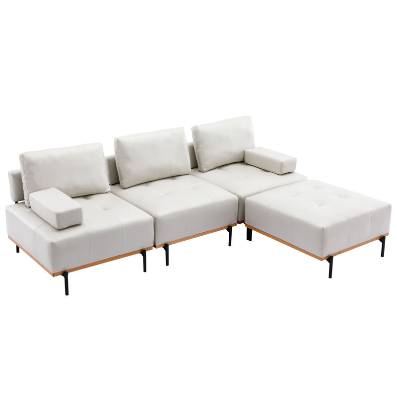 L-Shape Sectional Sofa 3 Seater Couches With A Removable Ottoman, Comfortable For Living Room