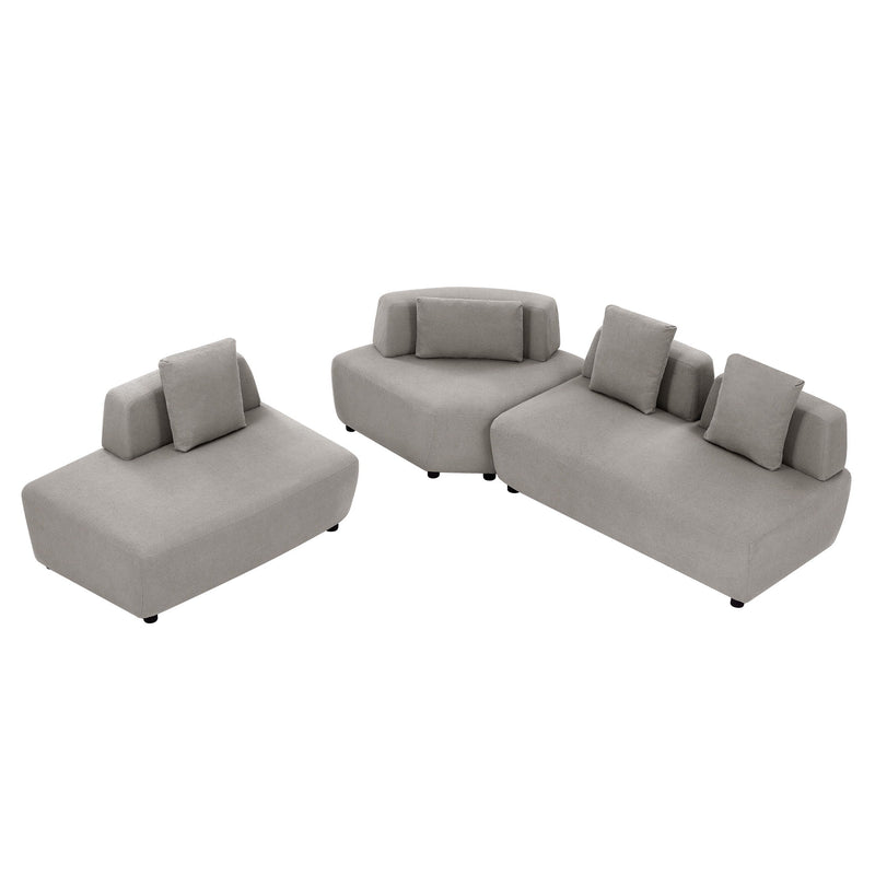 Contemporary 3 Piece Sectional Sofa Free Convertible Sofa With Four Removable Pillows For Living Room