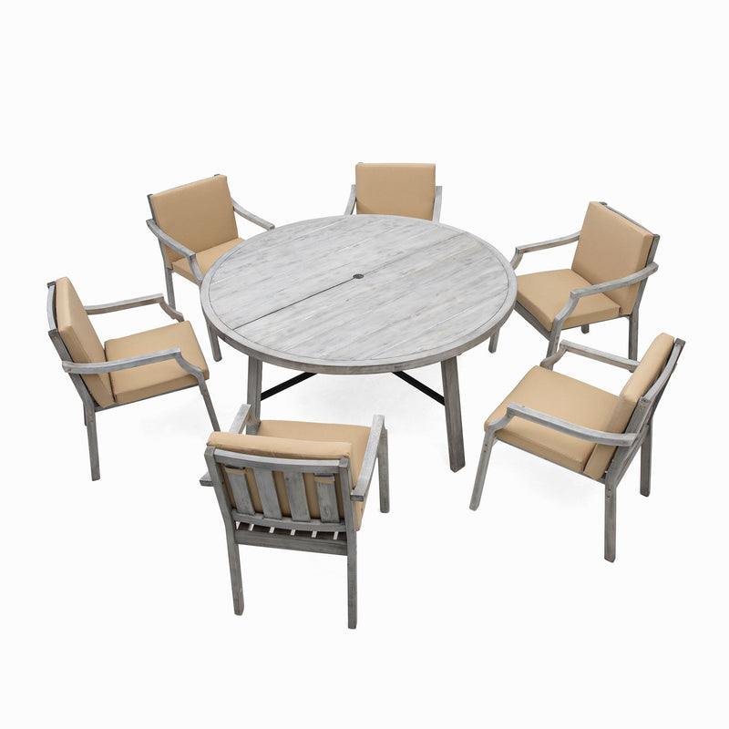 Outdoor Dinning Set 6 Person Dinning Set With An Umbrella Hole And Removable Cushions For Patio, Backyard, Garden - Antique Gray