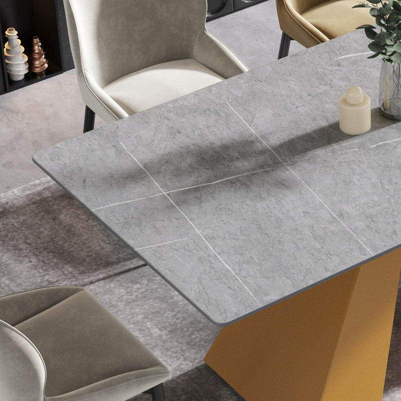 70.87" Modern Artificial Stone Gray Straight Edge Golden Metal Leg Dining Table, Can Accommodate 6-8 People - Gray / Gold