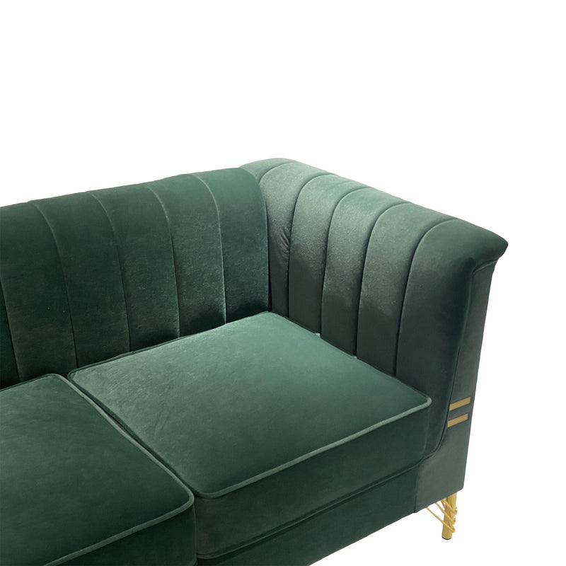 Fx-P82-Gr (Sofa) Velvet Sofa, Mid-Century Sofa Furniture Chesterfield Couch For Living Room - Green