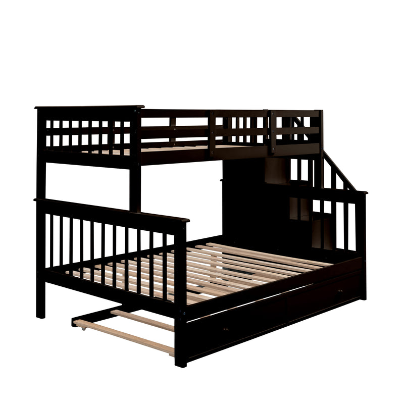 Twin-Over-Full Bunk Bed with Twin size Trundle, Storage and Guard Rail for Bedroom, Dorm, for Adults, Espresso(OLD SKU :LT000119AAP)