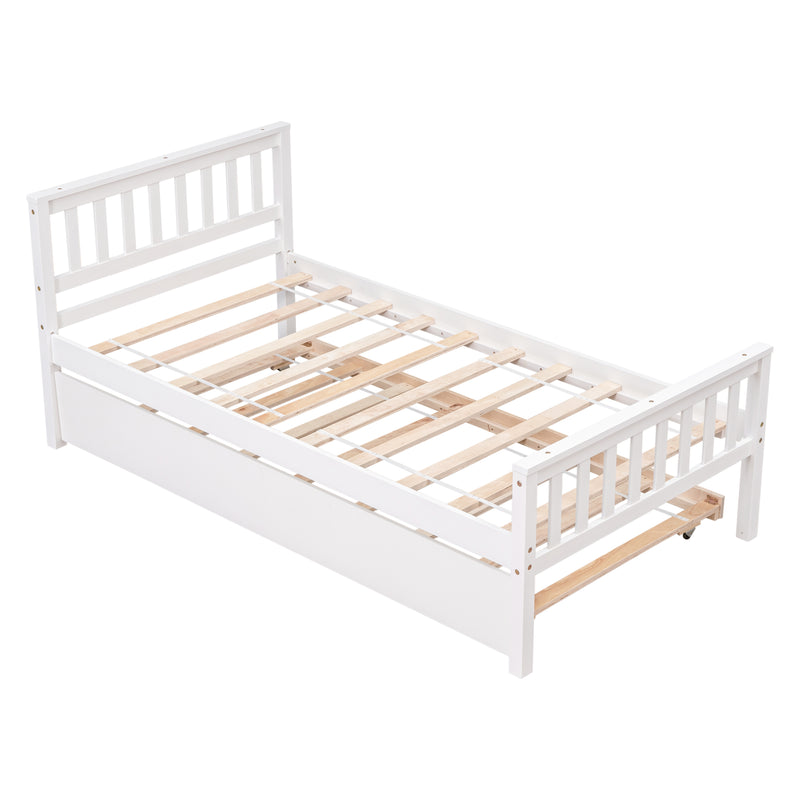 Twin Bed with Trundle, Platform Bed Frame with Headboard and Footboard, for Bedroom Small Living Space,No Box Spring Needed,White(Old SKU:W50422211)