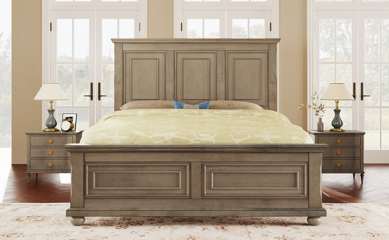 Traditional Town and Country Style Pinewood Vintage Full Bed, Stone