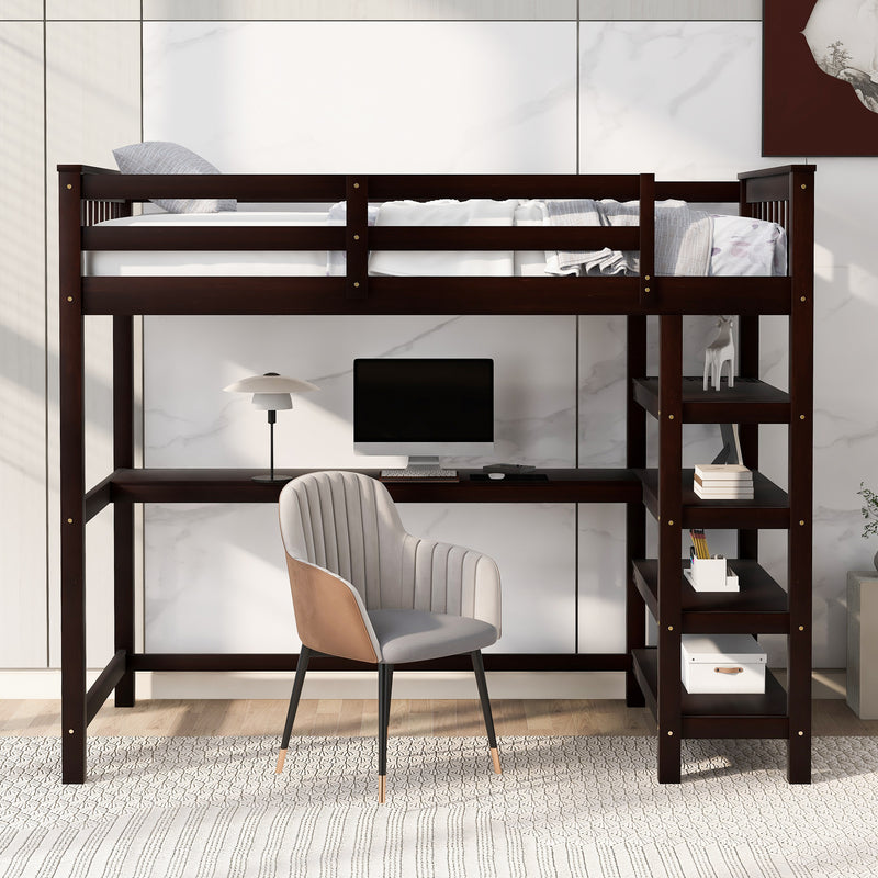 Twin Size Loft Bed with Storage Shelves and Under-bed Desk, Espresso(OLD SKU:SM000245AAP-1)