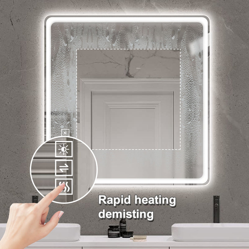 LED Bathroom Mirror Vanity Mirrors With Front Lights, Wall Mounted Anti-Fog Frameless Make Up Mirror With Light Copper-Free Mirror Horizontal Or Vertical - Clear