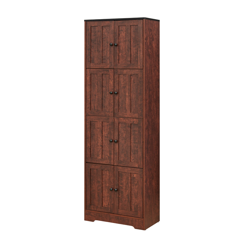 Tall Storage Cabinet with 8 Doors and 4 Shelves, Wall Storage Cabinet for Living Room, Kitchen, Office, Bedroom, Bathroom, Walnut