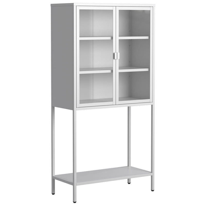 Heavy Duty Metal Storage Cabinet, Display Storage Cabinet With Glass Doors And 2 Adjustable Shelves, Tall Bookcase Modern Bookshelf Cabinet For Home Office, Living Room, Pantry