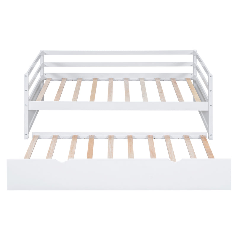 Twin Size Wood Daybed with Twin Size Trundle, White