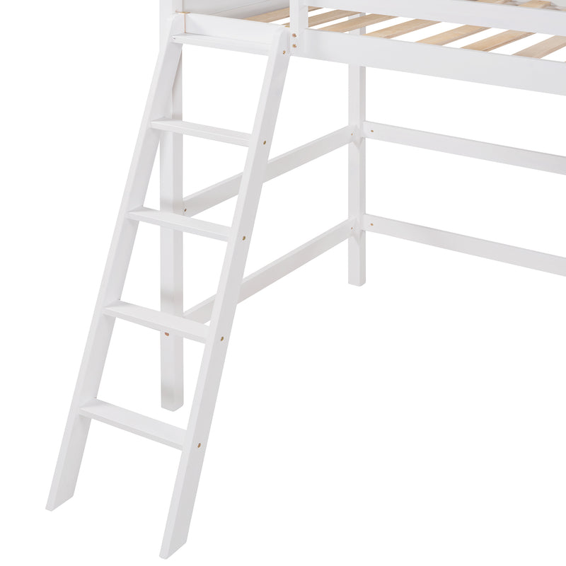 Solid Wood Twin Size Loft Bed with Ladder(White)(OLD SKU: WF191903AAK)