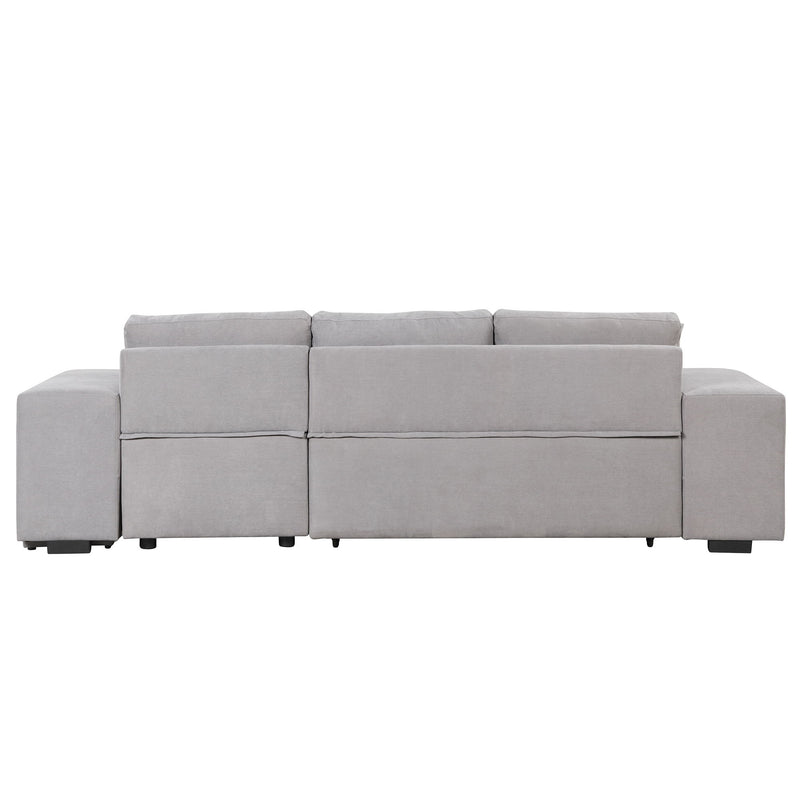 Pull Out Sleeper Sofa Reversible L-Shape 3 Seat Sectional Couch With Storage Chaise And 2 Stools For Living Room Furniture Set - Gray