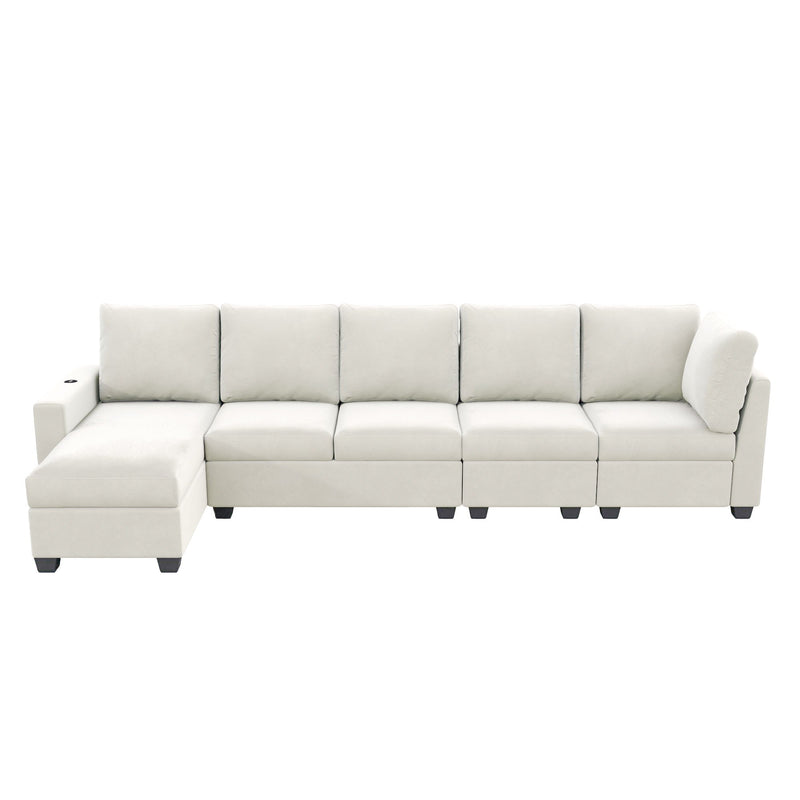 Modern L Shape Sectional Sofa, 6 Seat Velvet Couch With Convertible Chaise Lounge, Freely Combinable Indoor Furniture For Living Room