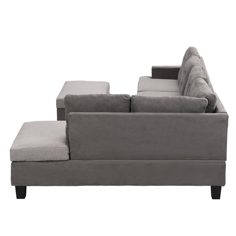 Sofa Set For Living Room With Chaise Lounge And Storage Ottoman, Living Room Furniture - Gray