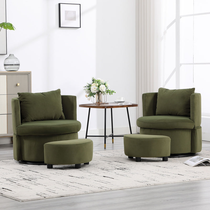 Upholstered Barrel Accent Chair With Ottoman, Living Room Side Chair With Storage, Single Sofa Armchair