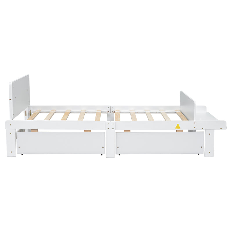 Twin Bed with Footboard Bench,2 drawers,White