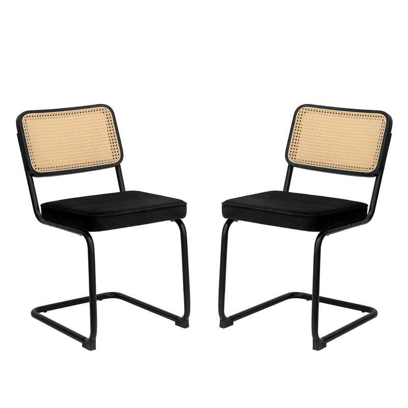 Dining Chairs (Set of 2), Velvet Rattan Side Accent Chairs With Chrome Legs, Modern Mid-Century Breuer Designed Chairs, Upholstered Dining Living Room Kitchen Chairs