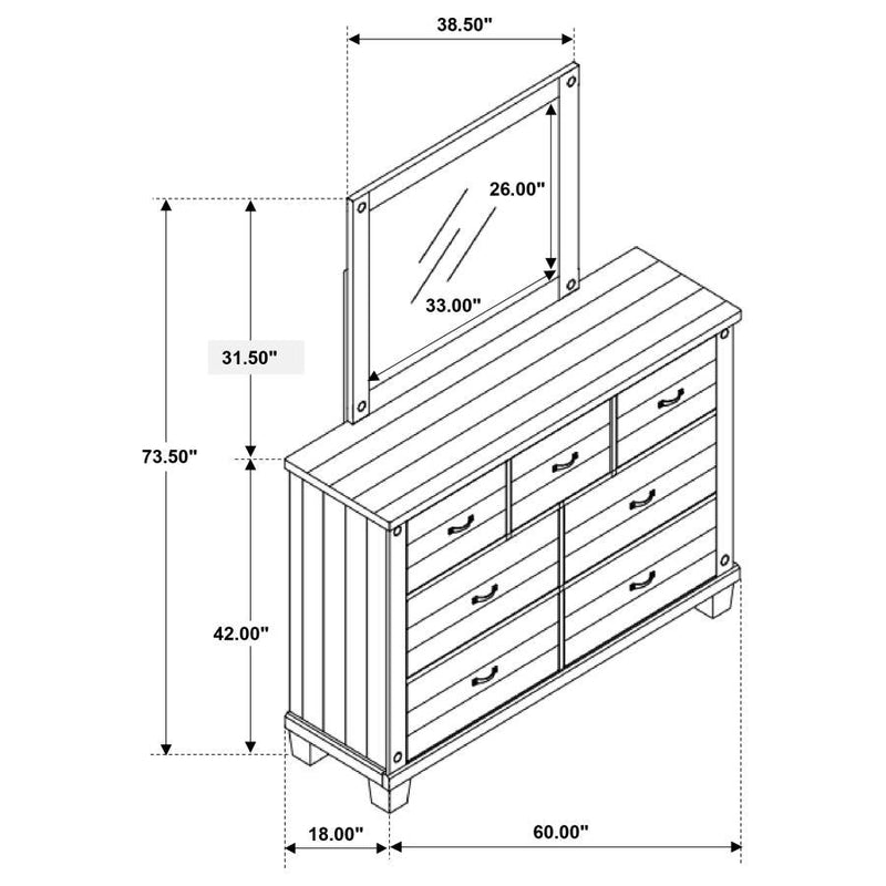 Lilith - 7-Drawer Dresser With Mirror Distressed - Grey And White