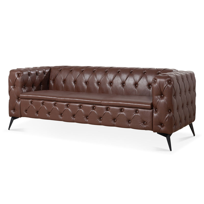 84.06" Width Traditional Square Arm Removable Cushion 3 Seater Sofa - Dark Brown