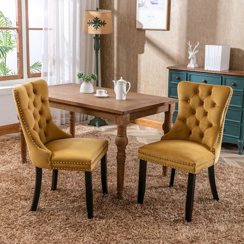 Nikki - Modern, High-End Tufted Solid Wood Contemporary Velvet Upholstered Dining Chair With Wood Legs Nailhead Trim (Set of 2)