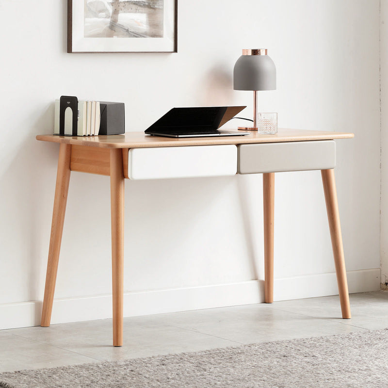 Computer Desk Large Size Office Desk With 2 Drawers, Modern Simple Style PC Table With Gap Design For Home Office - White / Gray