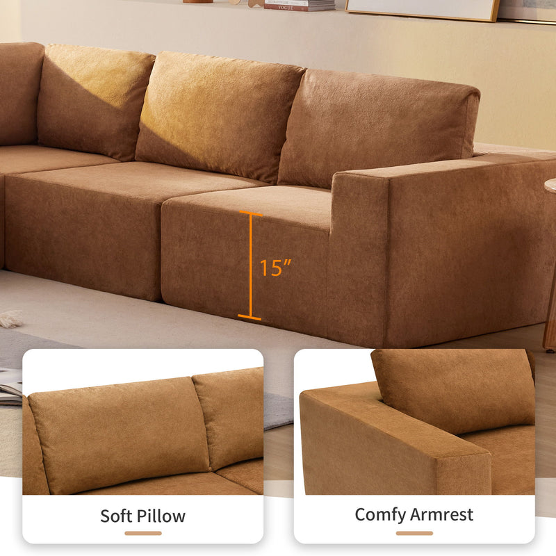 Modular L Shaped Sectional Sofa, Luxury Floor Couch Set, Upholstered Indoor Furniture, Foam - Filled Sleeper Sofa Bed For Living Room, Bedroom, 5 Pieces Free Combination - Brown