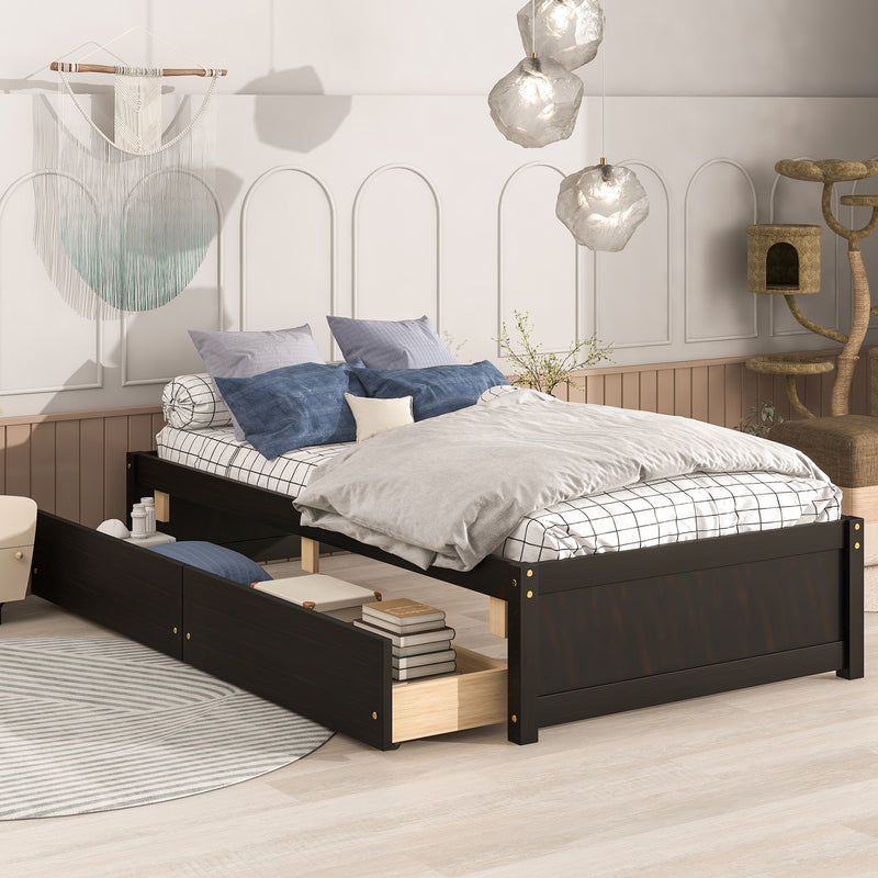 Twin Bed with 2 Drawers, Solid Wood, No Box Spring Needed ,Espresso(New SKU:W504P149043)