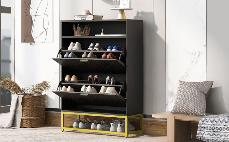 Shoe Cabinet With 2 Flip Drawers, And 2 Shelves, Modern Free Standing Shoe Rack For Heels, Boots, Slippers, Shoe Storage Cabinet For Entryway, Hallway, Living Room