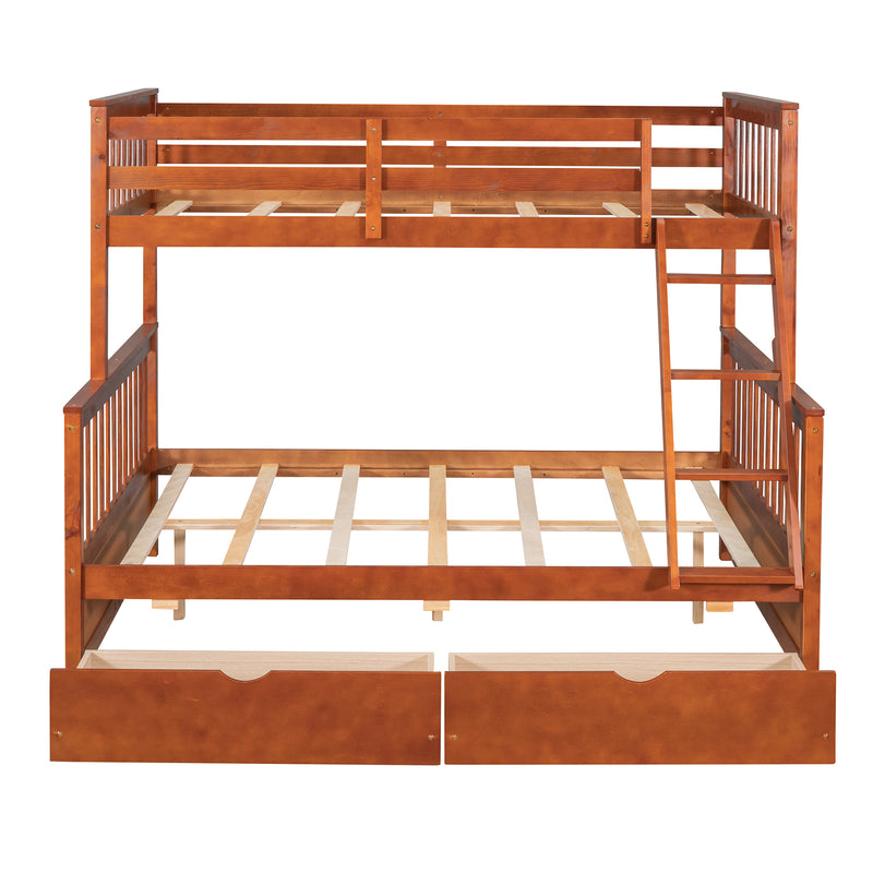 Twin-Over-Full Bunk Bed with Ladders and Two Storage Drawers (Walnut) { old sku:LT000165AAD}