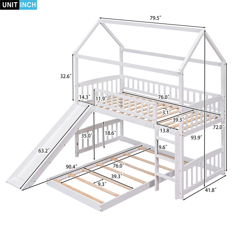 Twin Over Twin Bunk Bed with Slide, House Bed with Slide, White(OLD SKU: LT000214AAK)