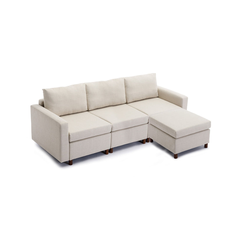 3 Seat Module Sectional Sofa Couch With 1 Ottoman For Living Room, Seat Cushion And Back Cushion Non-Removable And Non-Washable