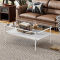 Rectangle Coffee Table With Tempered Glass Top And White Legs, Modern Table For Living Room