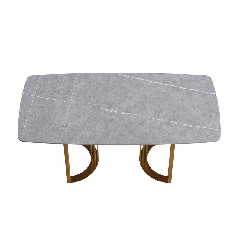 70.87" Modern Artificial Stone Gray Curved Golden Metal Leg Dining Table, Can Accommodate 6-8 People - Gray