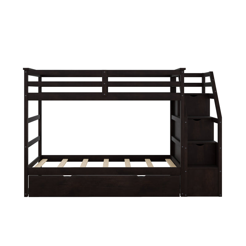 Twin-Over-Twin Bunk Bed with Twin Size Trundle and 3 Storage Stairs,Espresso (OLD SKU :LP000064AAP)