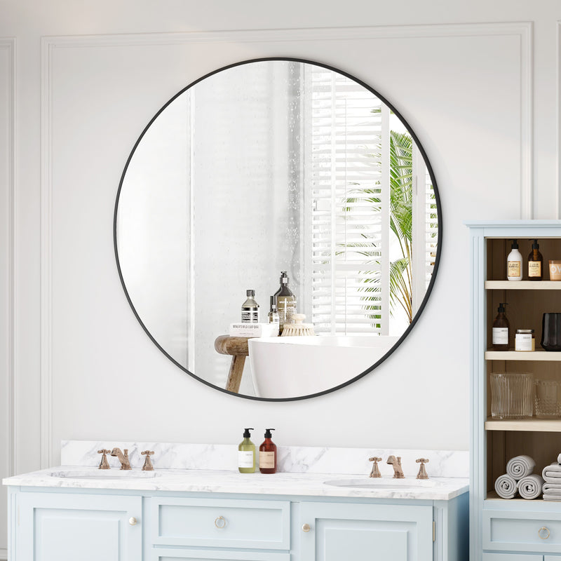 Wall Mirror Circular Mirror Metal Framed Mirror Round Vanity Mirror Dressing Mirror, For Bathroom, Living Room, Bedroom - Black