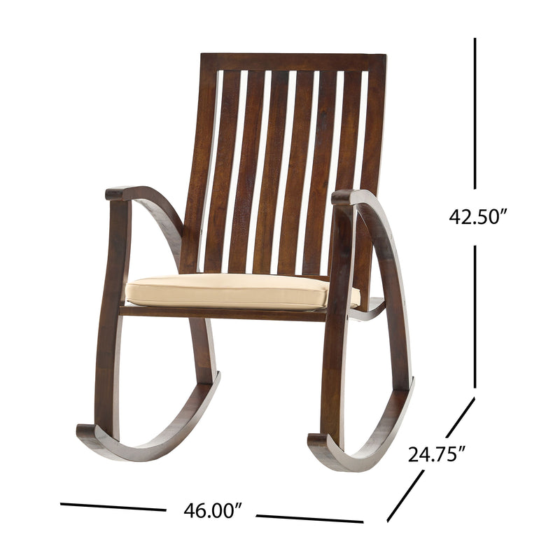 Acacia Wood Rocking Chair With Cushion - Brown