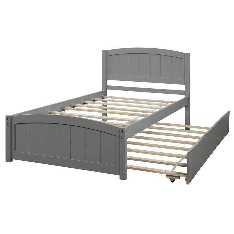 Twin Size, Platform Bed With Trundle - Gray